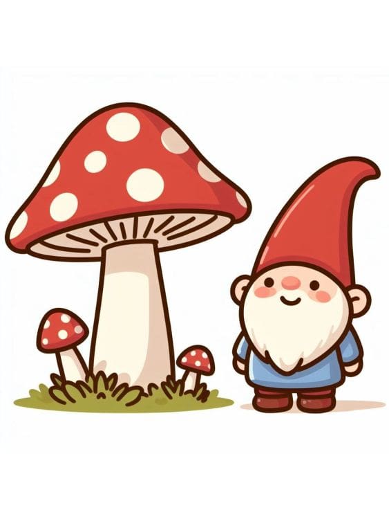 Garden Gnome Beside Mushroom
