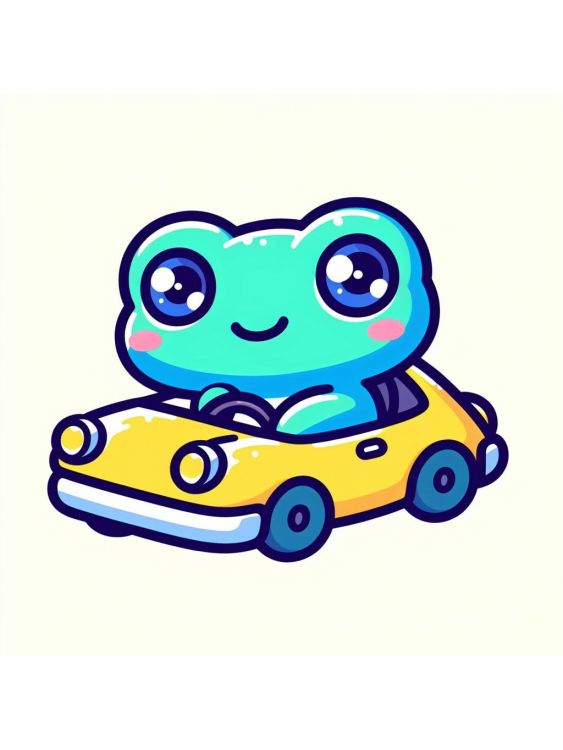 Cyan Frog in a Car