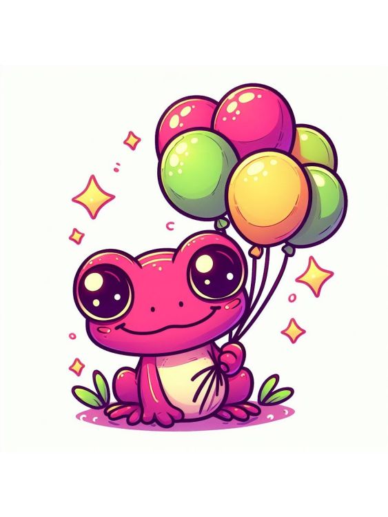 Magenta Frog with Balloons