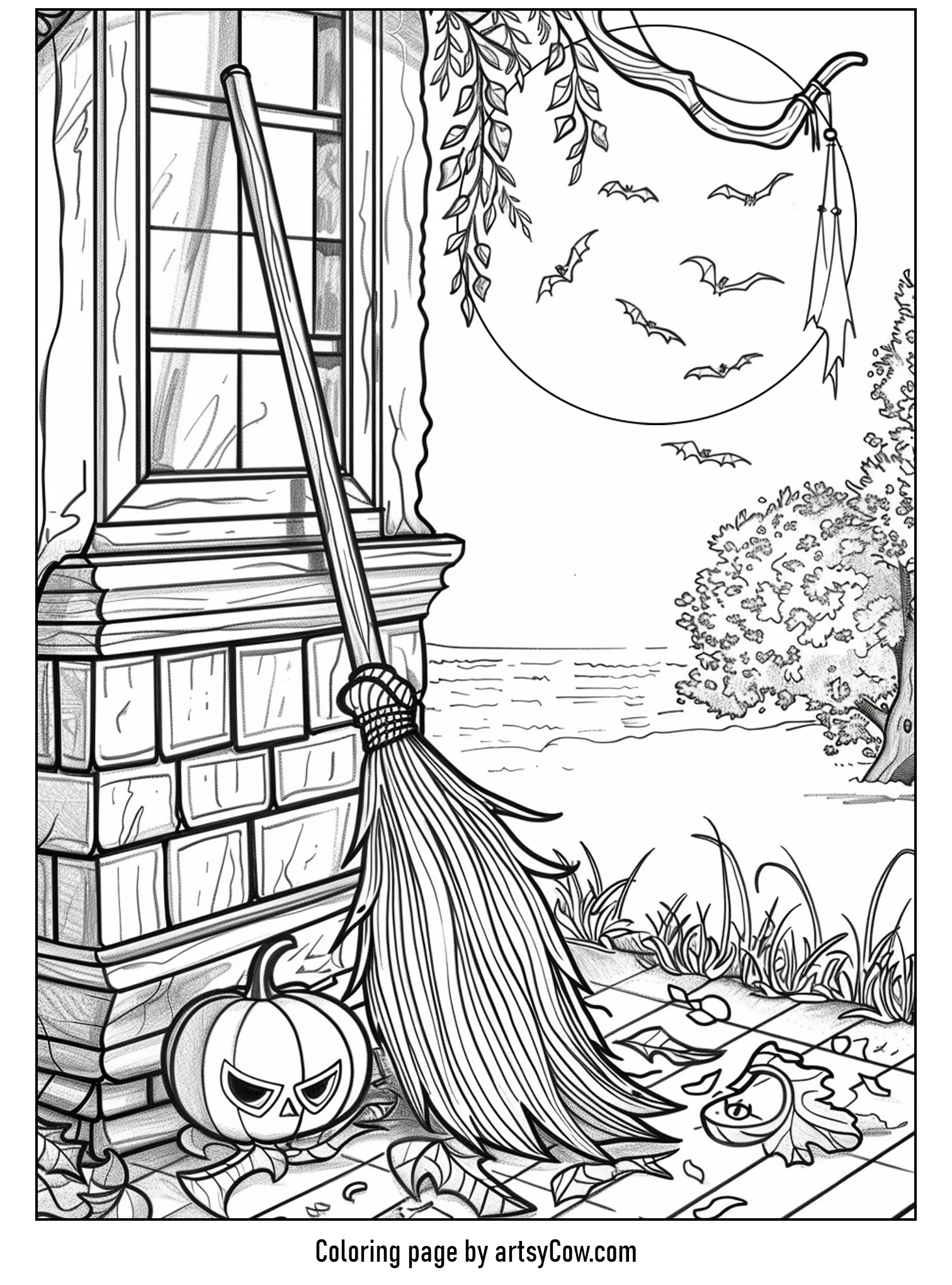 Witch's broomstick leaning in a corner