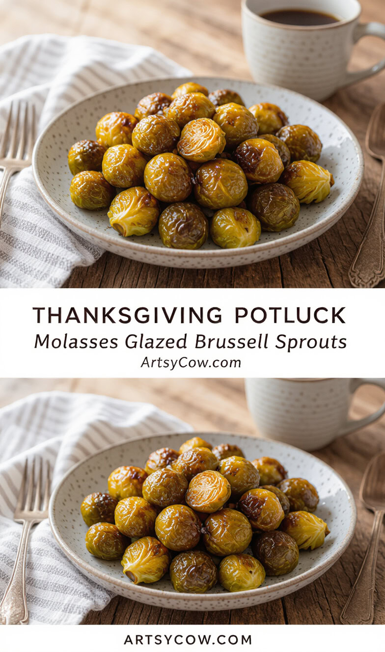 thanksgiving potluck molasses glazed brussels sprouts recipe pin image