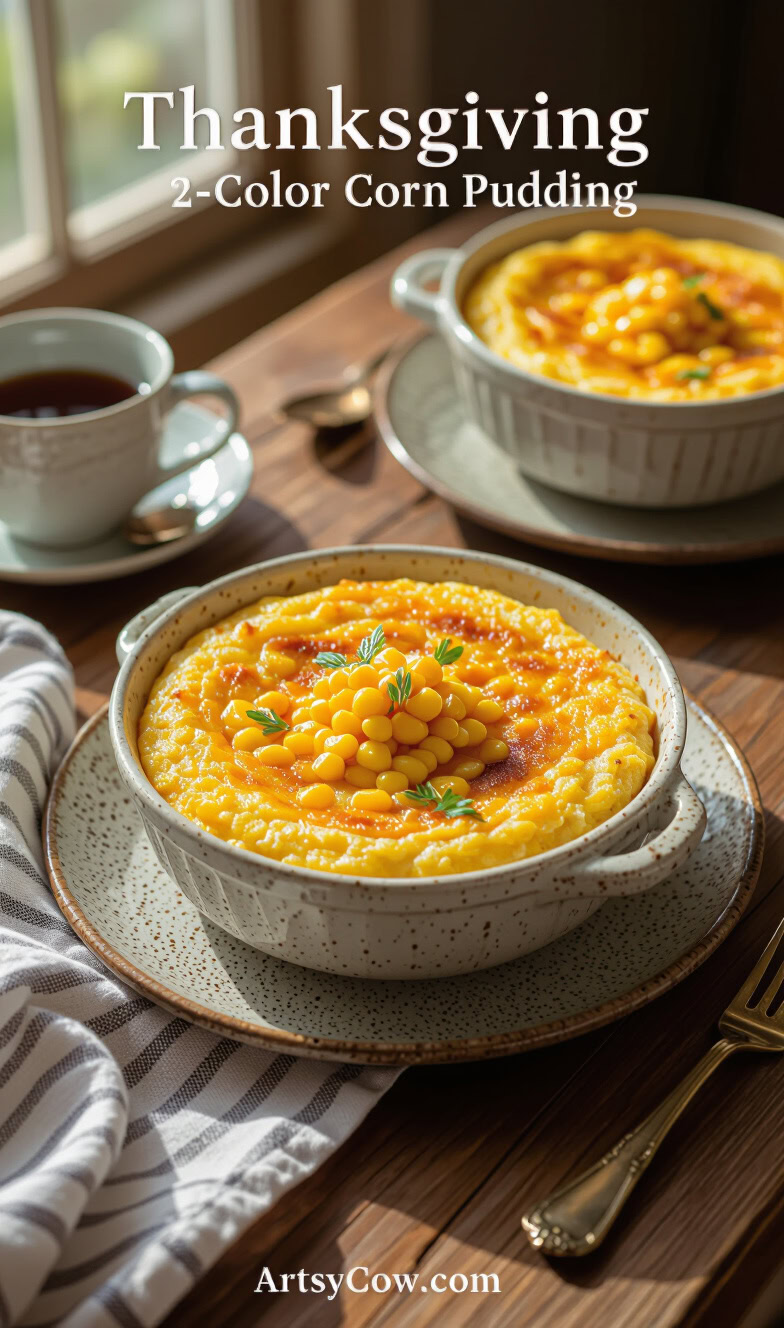 thanksgiving potluck 2 color corn pudding recipe pin image