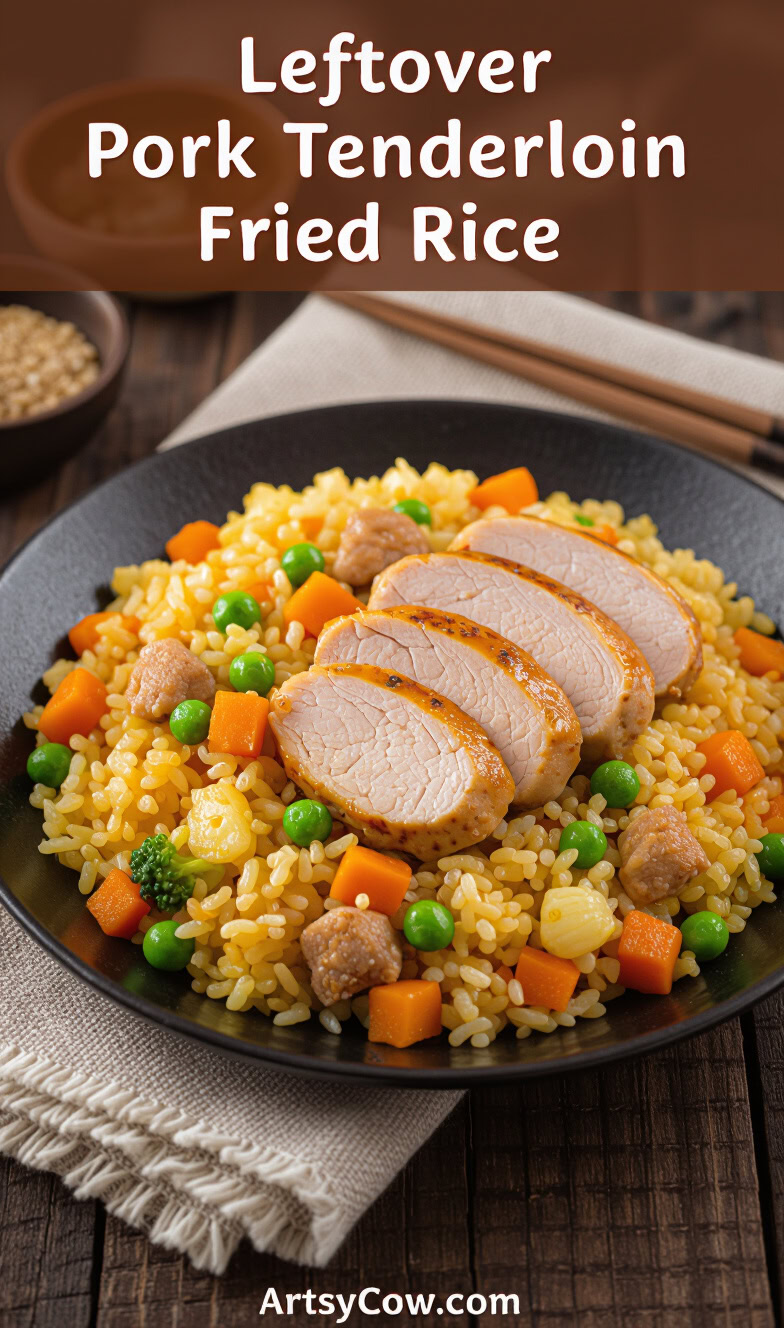 leftover pork tenderloin fried rice recipe pin image