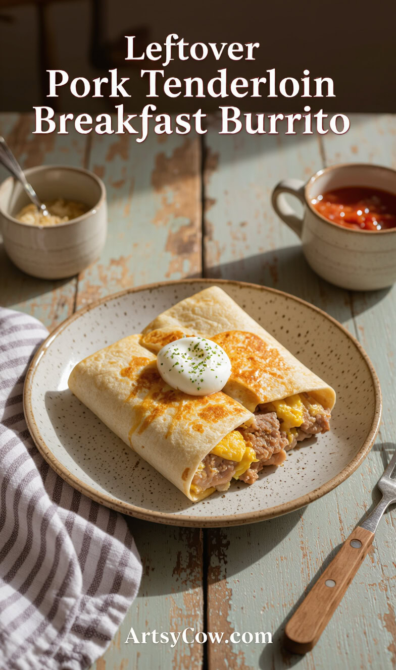 leftover pork tenderloin breakfast burrito recipe pin image