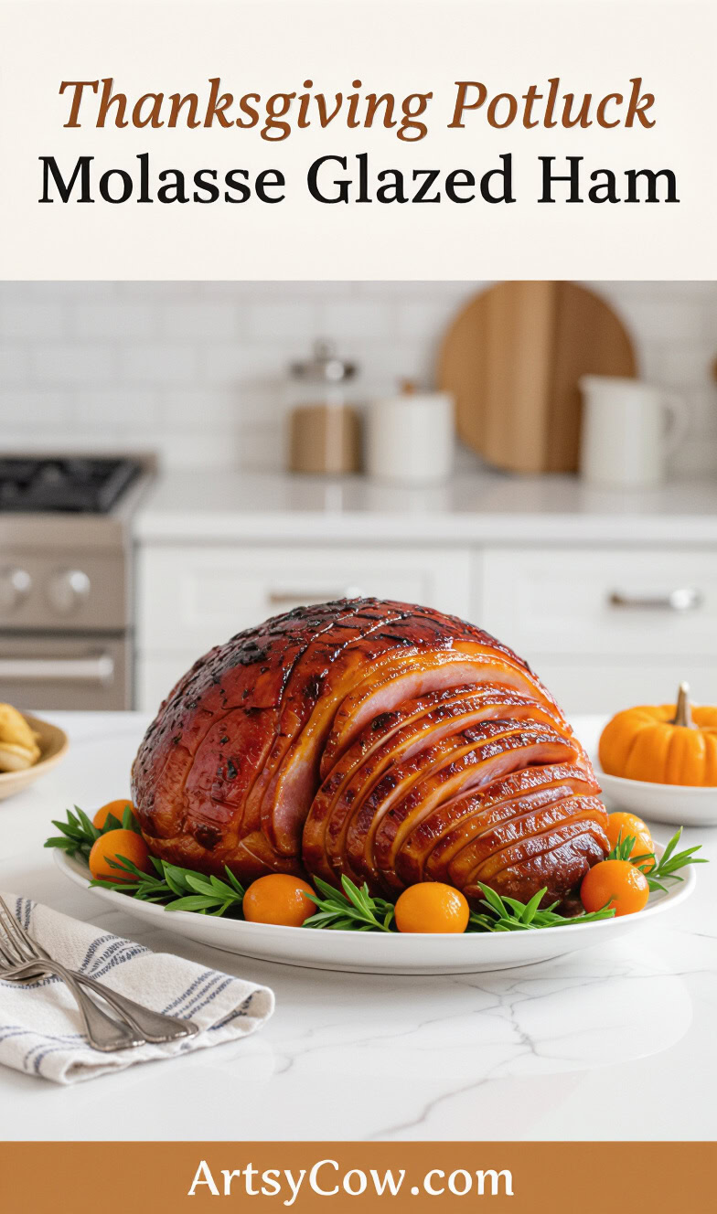 thanksgiving potluck molasse glazed ham recipe pin image