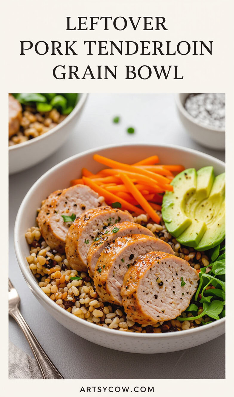 leftover pork tenderloin grain bowl recipe pin image