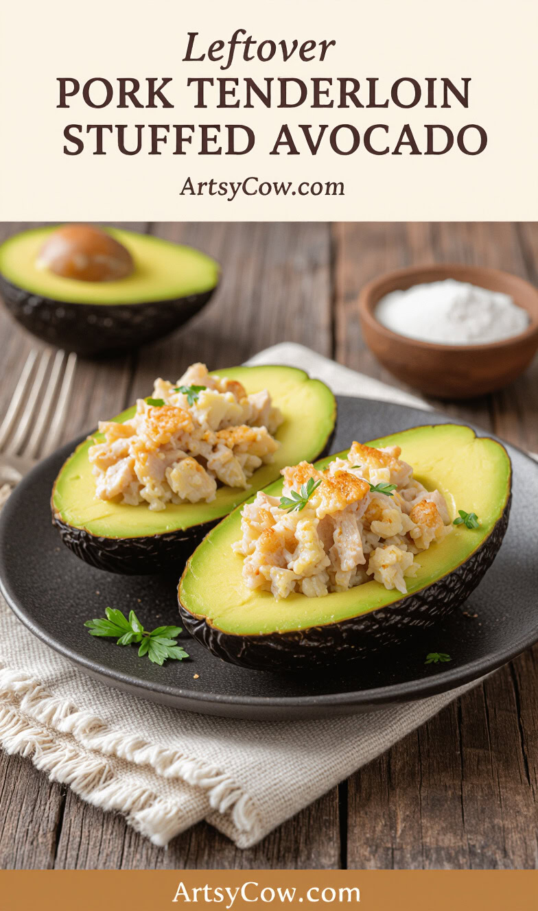 leftover pork tenderloin stuffed avocado recipe pin image