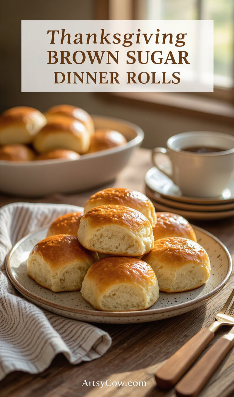 thanksgiving potluck brown sugar dinner rolls recipe pin image