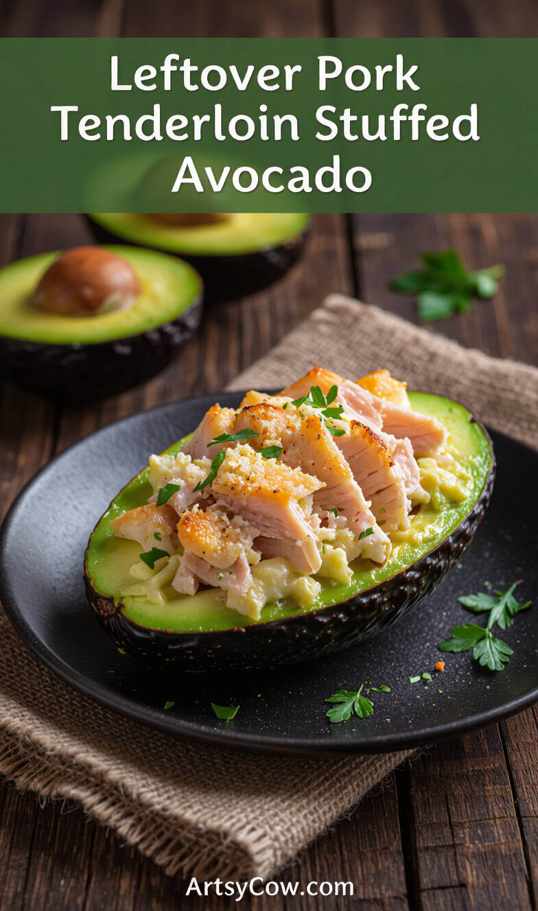 leftover pork tenderloin stuffed avocado recipe pin image