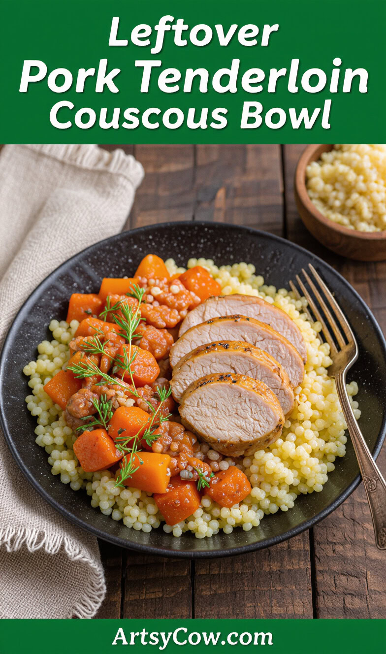 leftover pork tenderloin couscous bowl recipe pin image