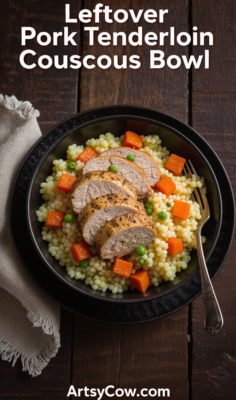 leftover pork tenderloin couscous bowl recipe pin image