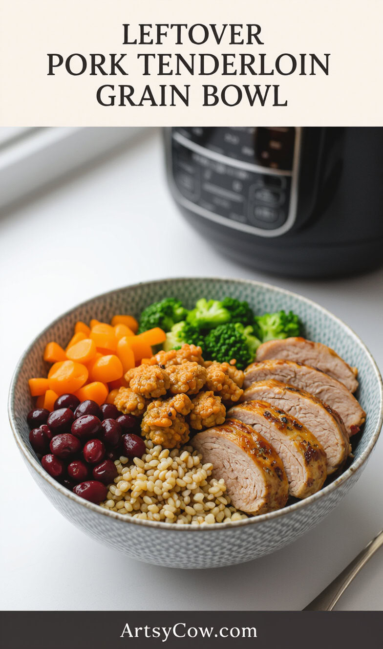 leftover pork tenderloin grain bowl recipe pin image