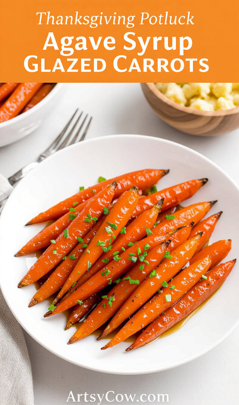 thanksgiving potluck agave syrup glazed carrots recipe pin image