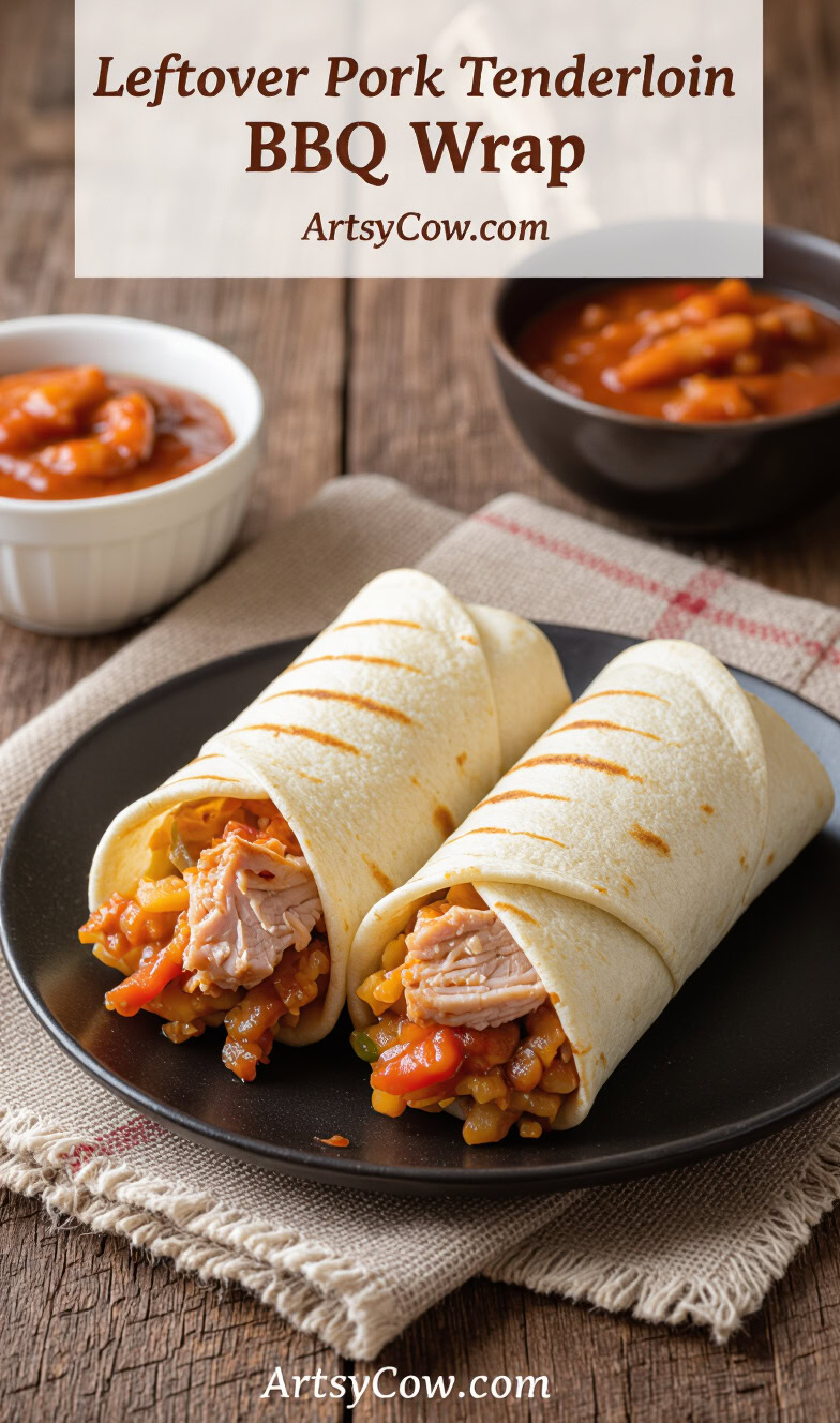 leftover pork tenderloin bbq wrap recipe pin image