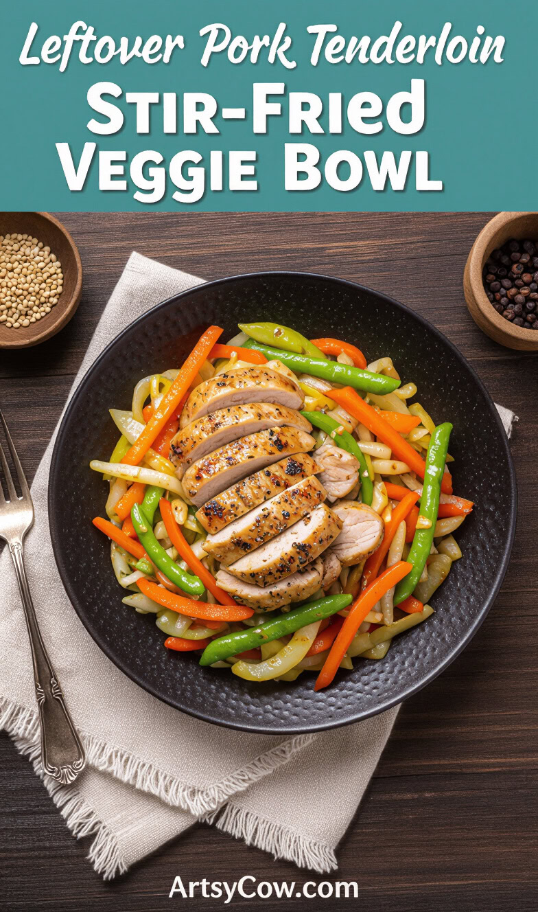 leftover pork tenderloin stir fried veggie bowl recipe pin image
