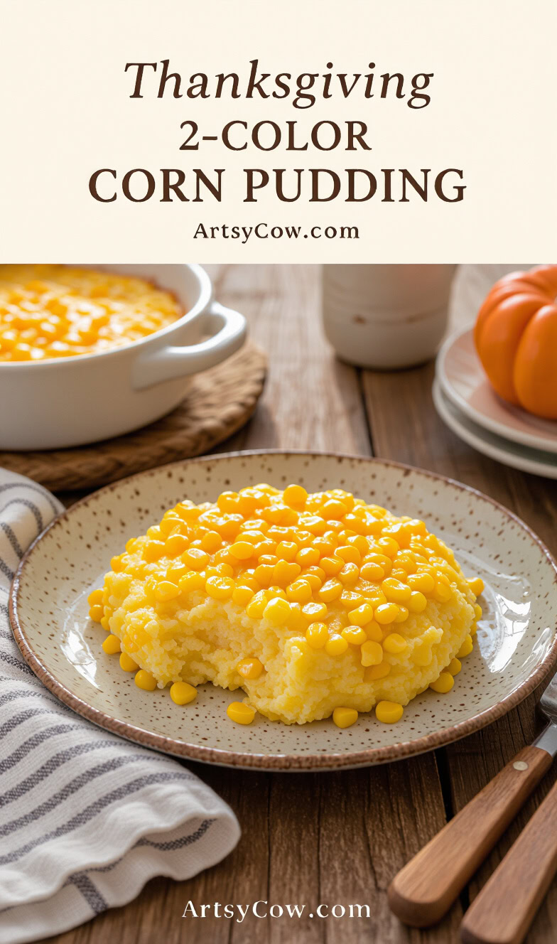 thanksgiving potluck 2 color corn pudding recipe pin image