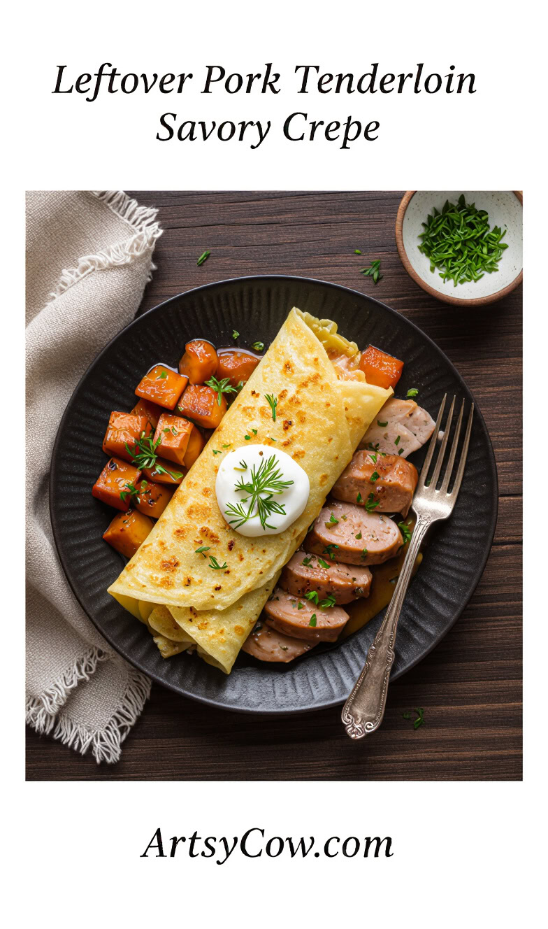 leftover pork tenderloin savory crepe recipe pin image