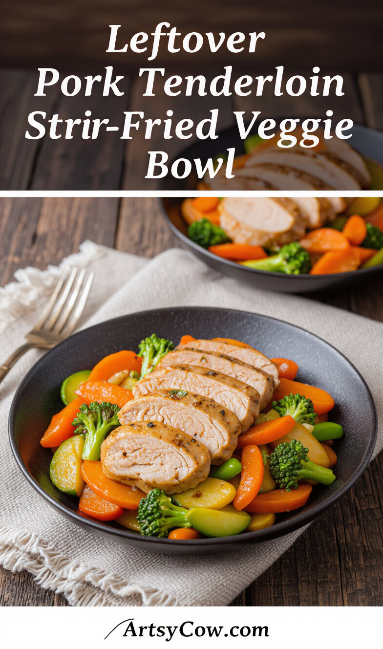 leftover pork tenderloin stir fried veggie bowl recipe pin image