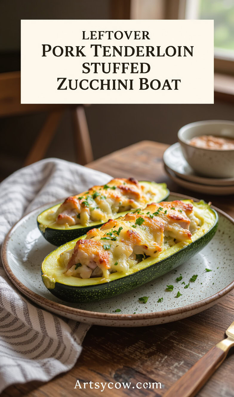 leftover pork tenderloin stuffed zucchini boat recipe pin image