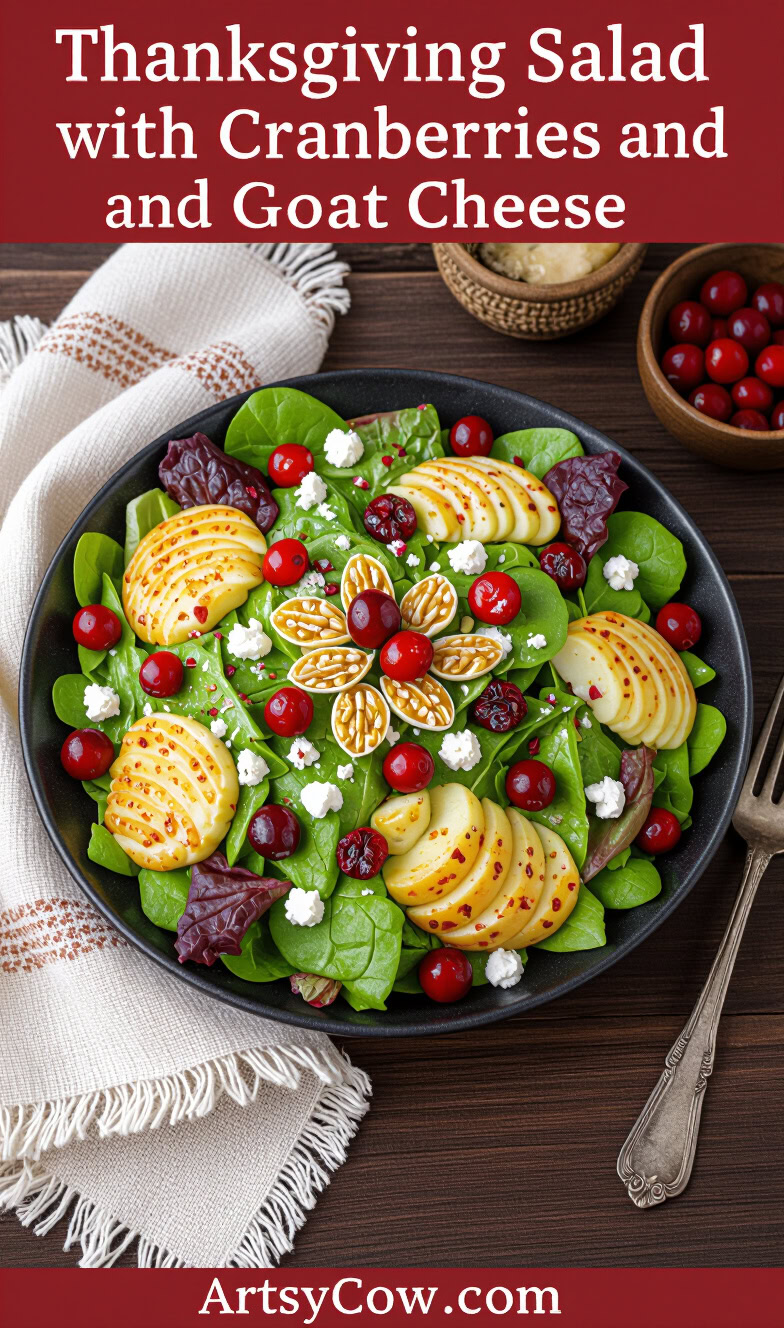 thanksgiving salad with cranberries and goat cheese pin image