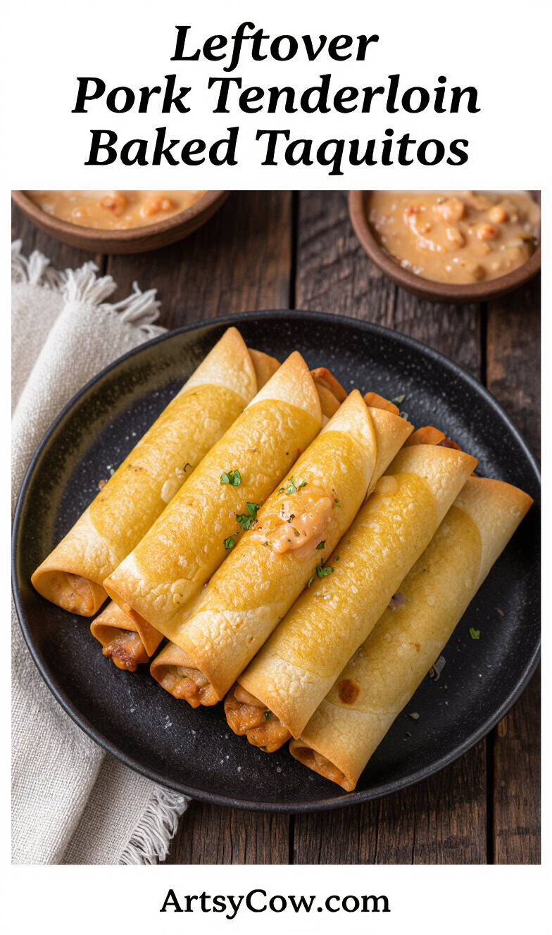 leftover pork tenderloin baked taquitos recipe pin image