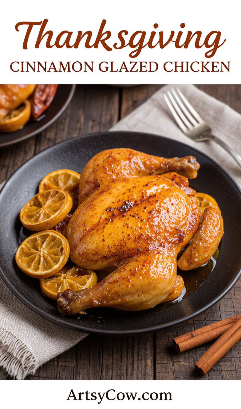 thanksgiving cinnamon glazed chicken recipe pin image