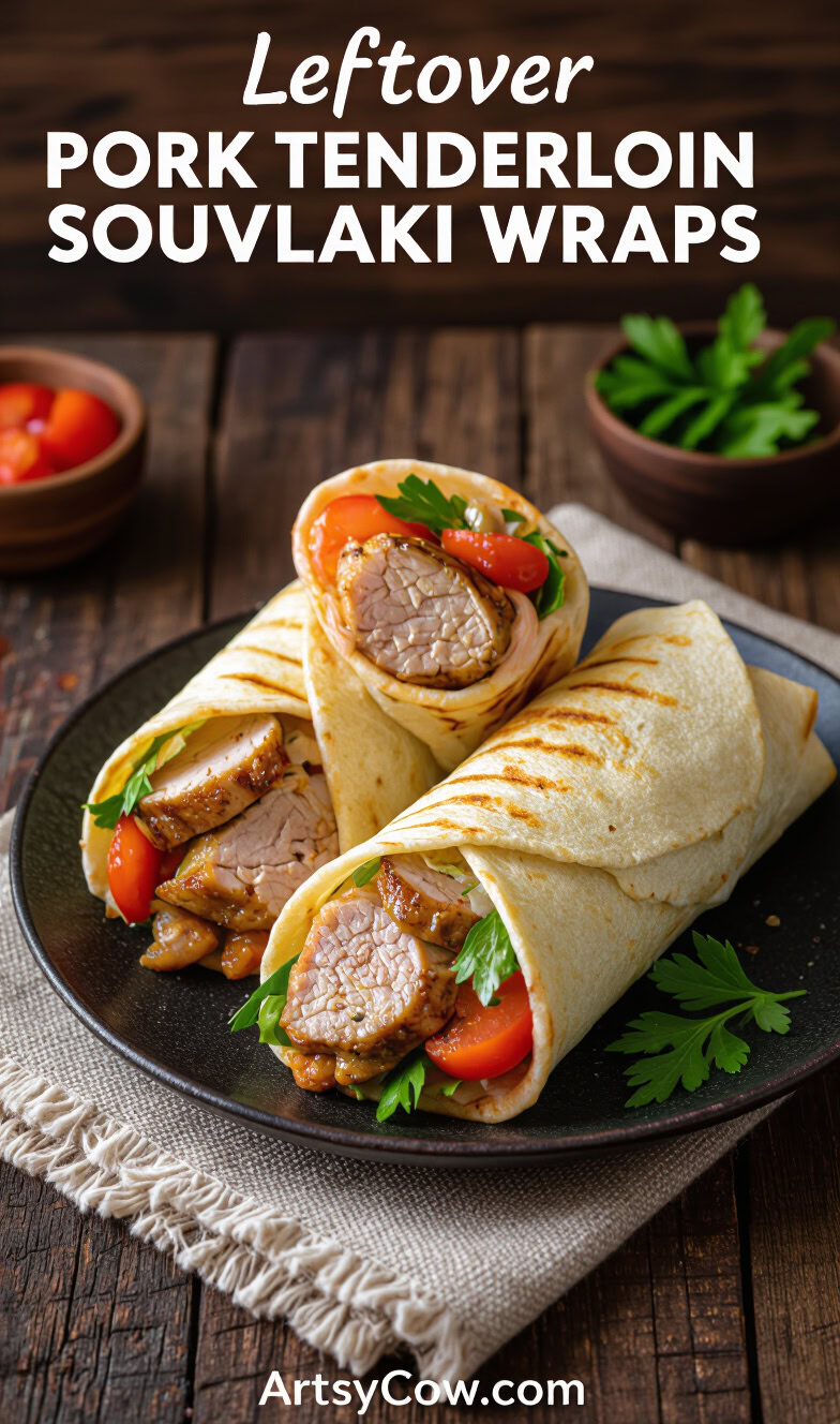 leftover pork tenderloin souvlaki wraps recipe pin image