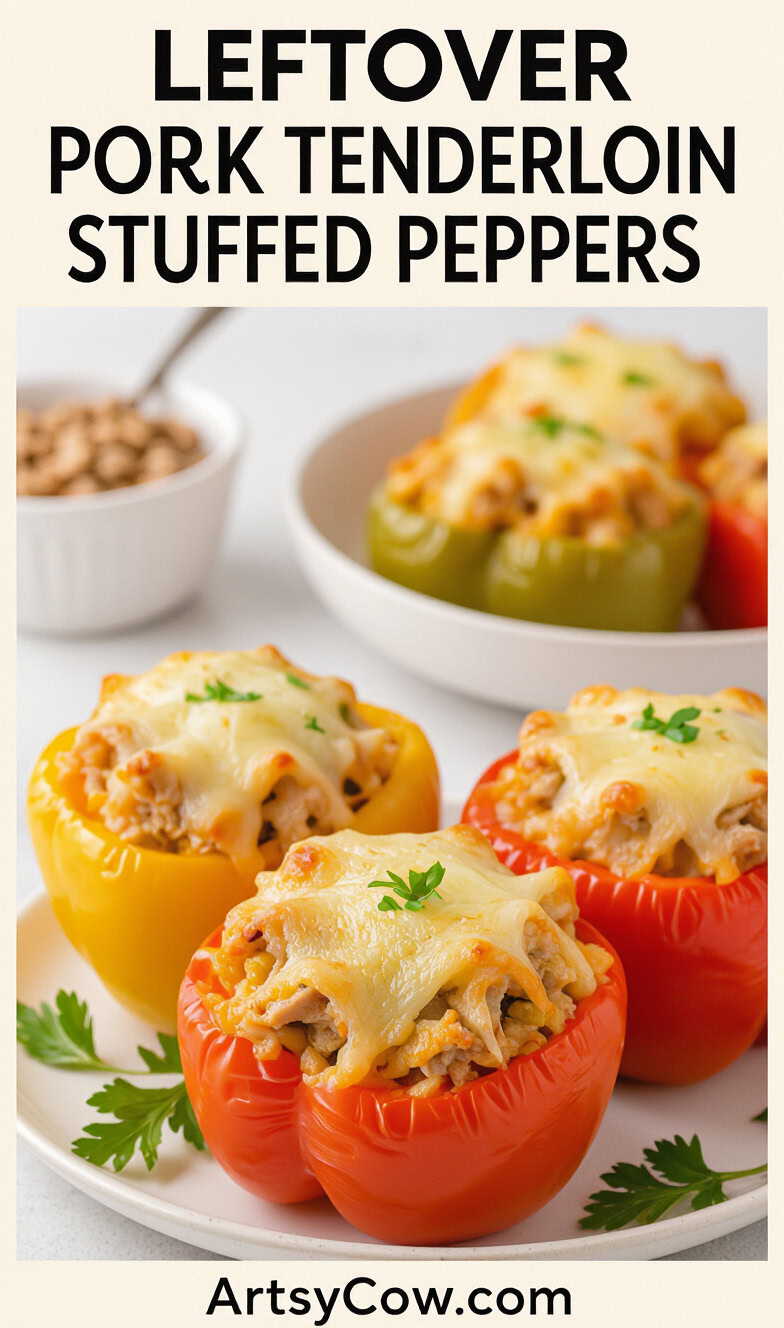 leftover pork tenderloin stuffed peppers recipe pin image