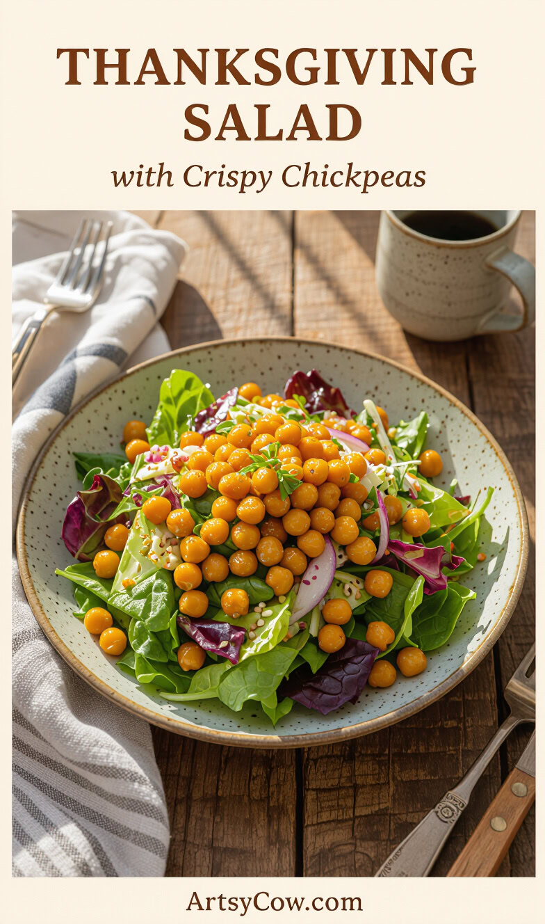 thanksgiving salad with crispy chickpeas pin image