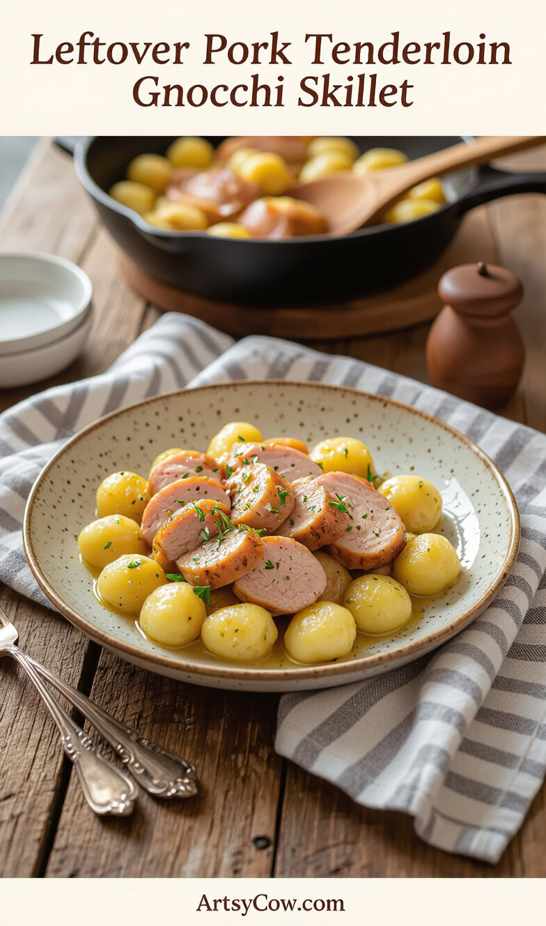 leftover pork tenderloin gnocchi skillet recipe pin image