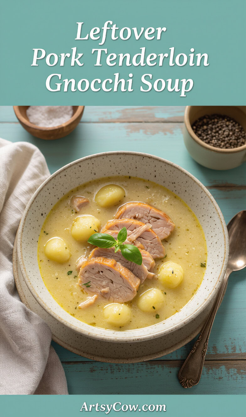 leftover pork tenderloin gnocchi soup recipe pin image