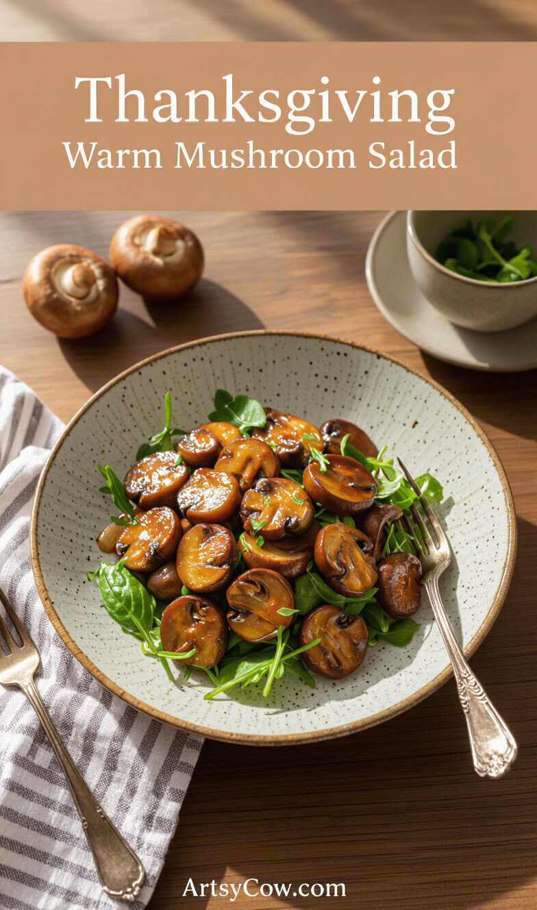 thanksgiving warm mushroom salad pin image