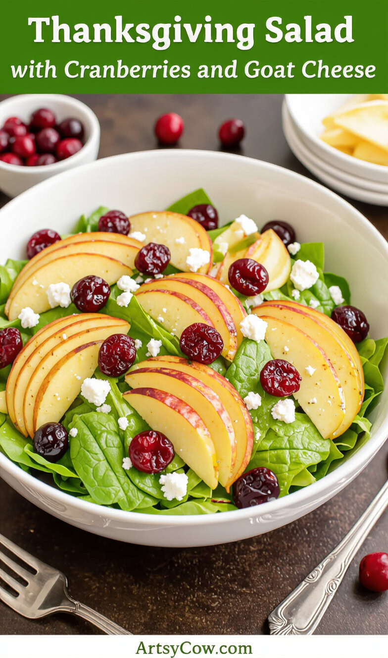 thanksgiving salad with cranberries and goat cheese pin image