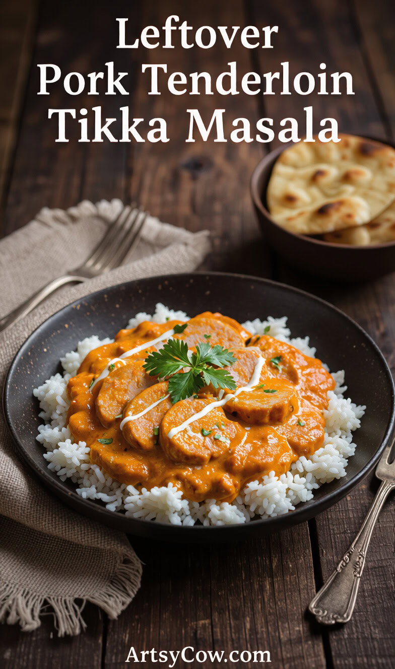 leftover pork tenderloin tikka masala recipe pin image