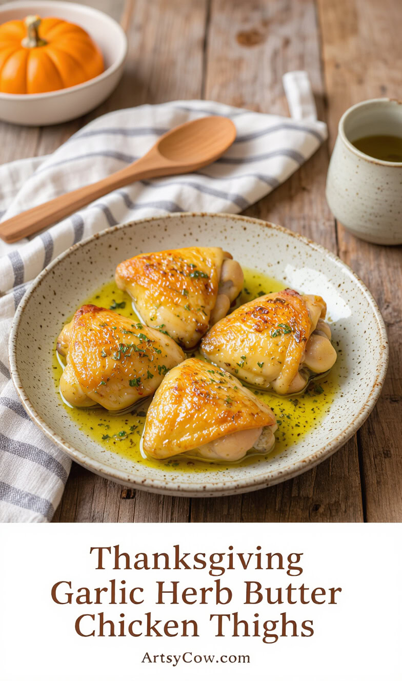 thanksgiving garlic herb butter chicken thighs recipe pin image