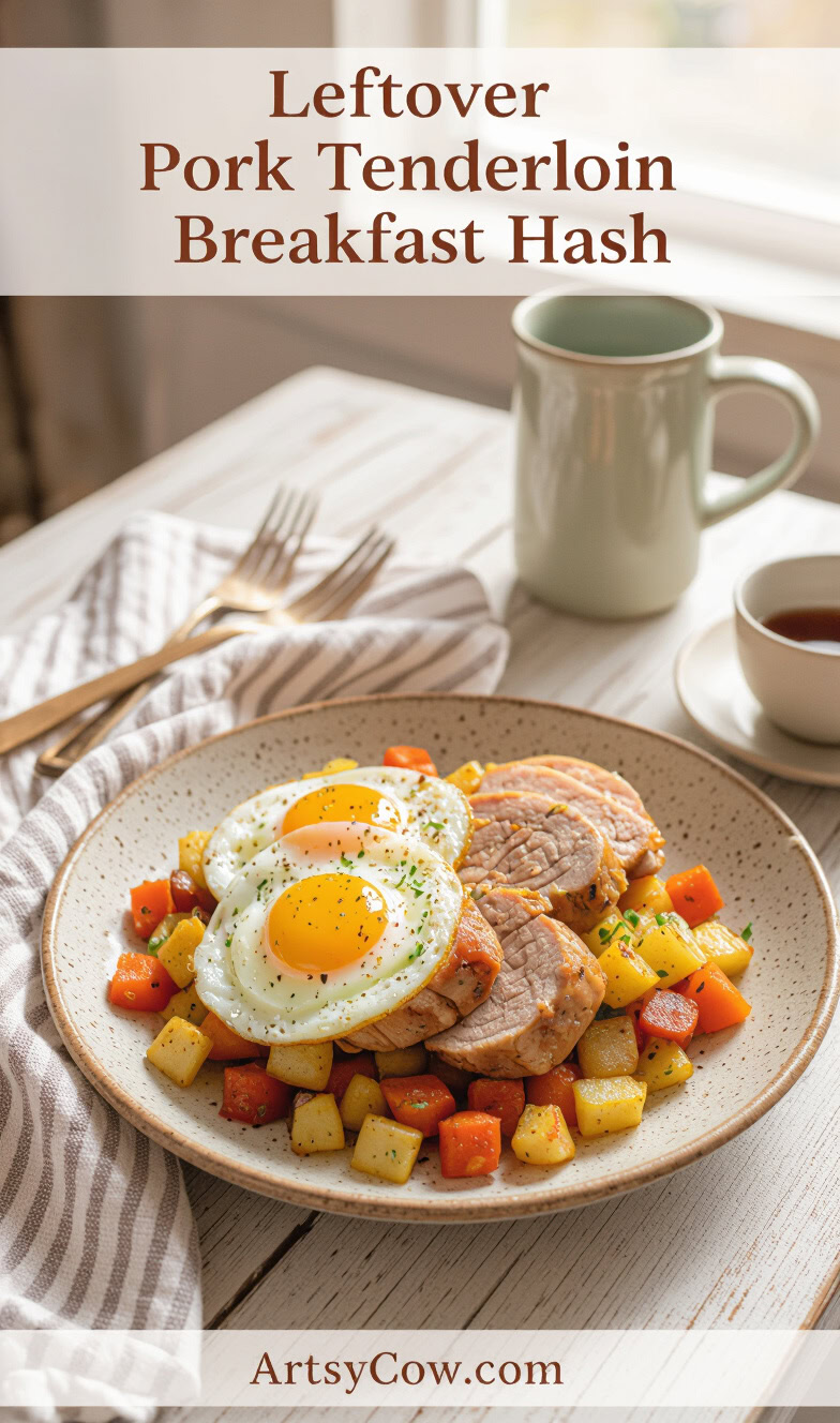 leftover pork tenderloin breakfast hash recipe pin image
