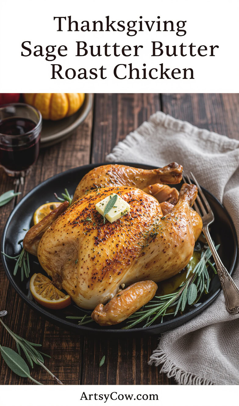 thanksgiving sage butter roast chicken recipe pin image