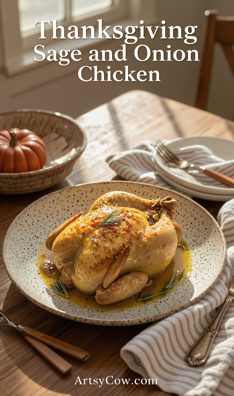 thanksgiving sage and onion chicken recipe pin image