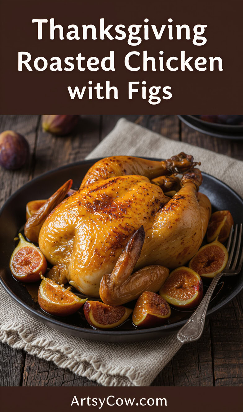 thanksgiving roasted chicken with figs recipe pin image