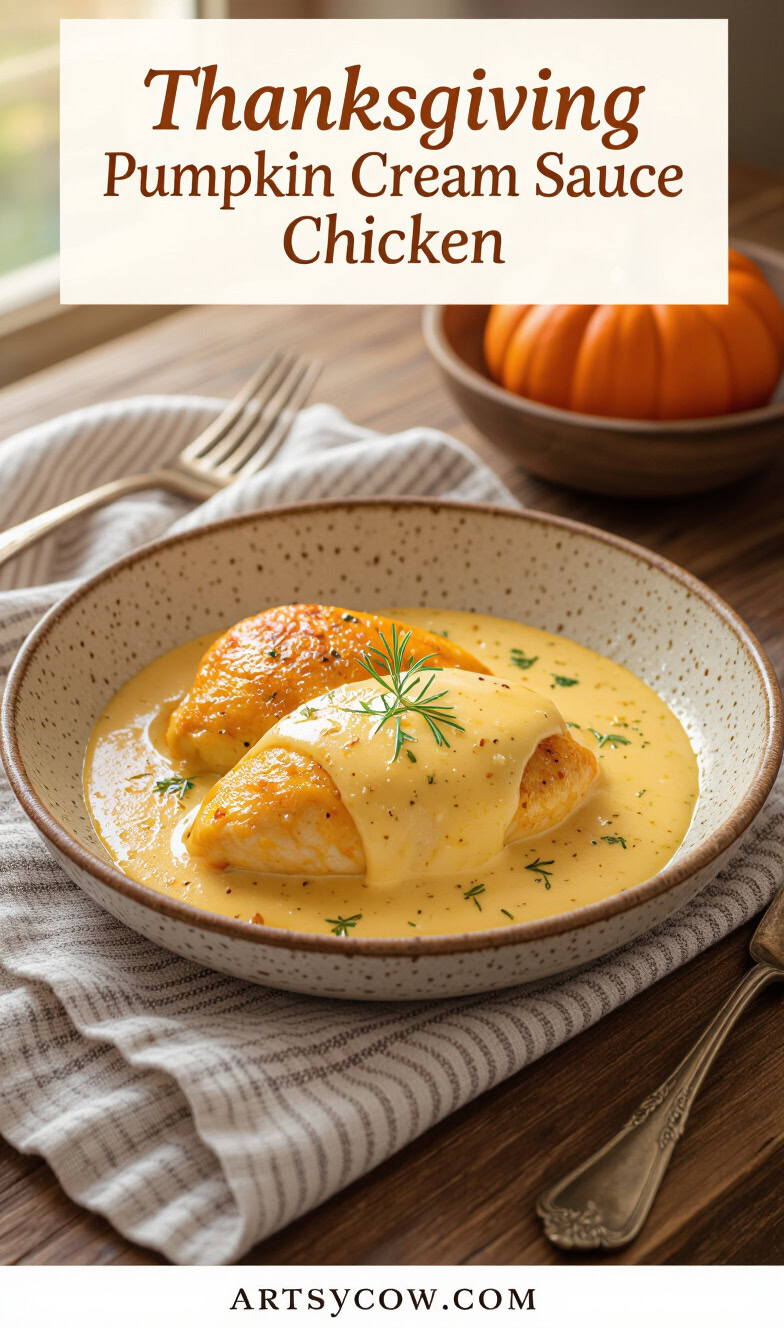 thanksgiving pumpkin cream sauce chicken recipe pin image