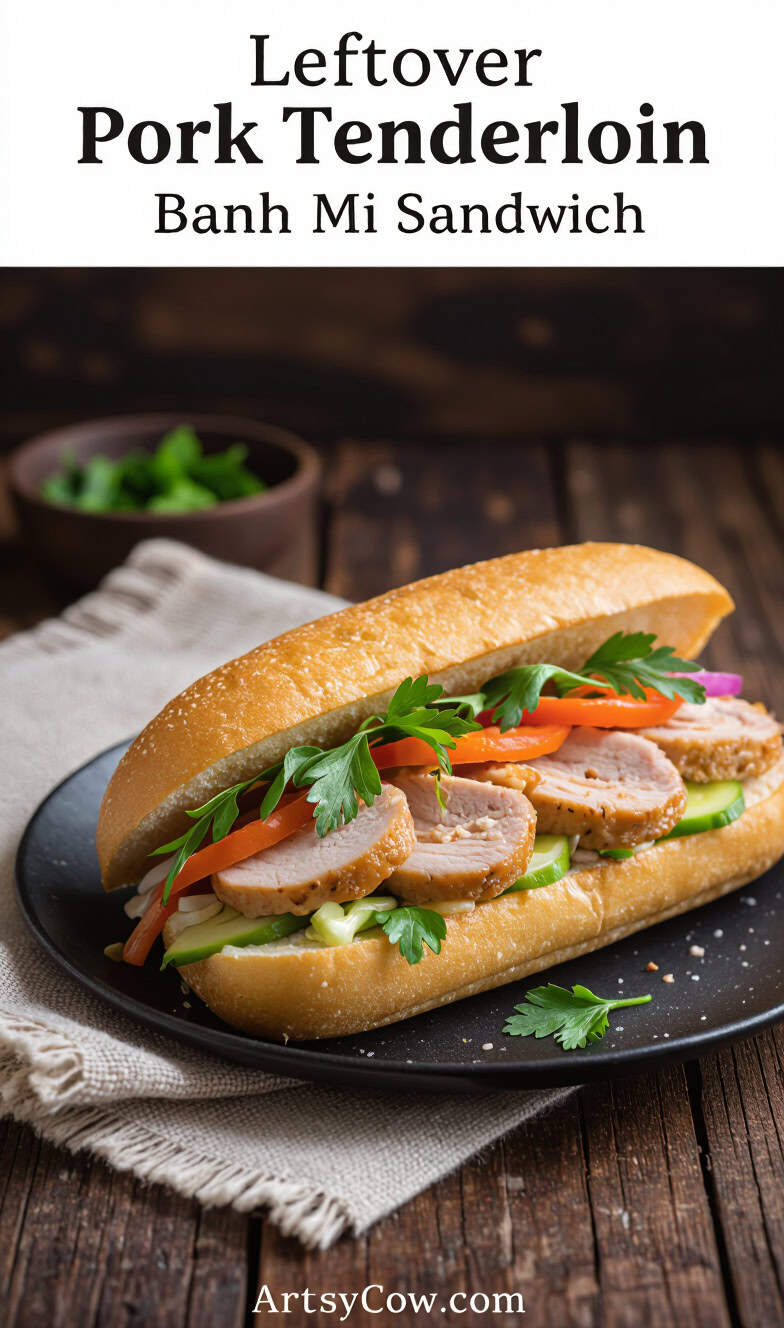 leftover pork tenderloin banh mi sandwich recipe pin image
