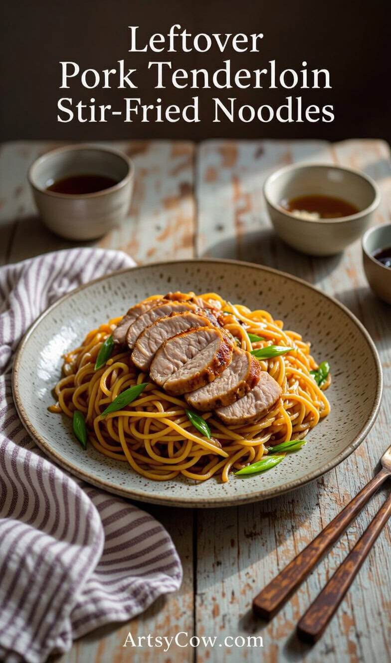 leftover pork tenderloin stir fried noodles recipe pin image