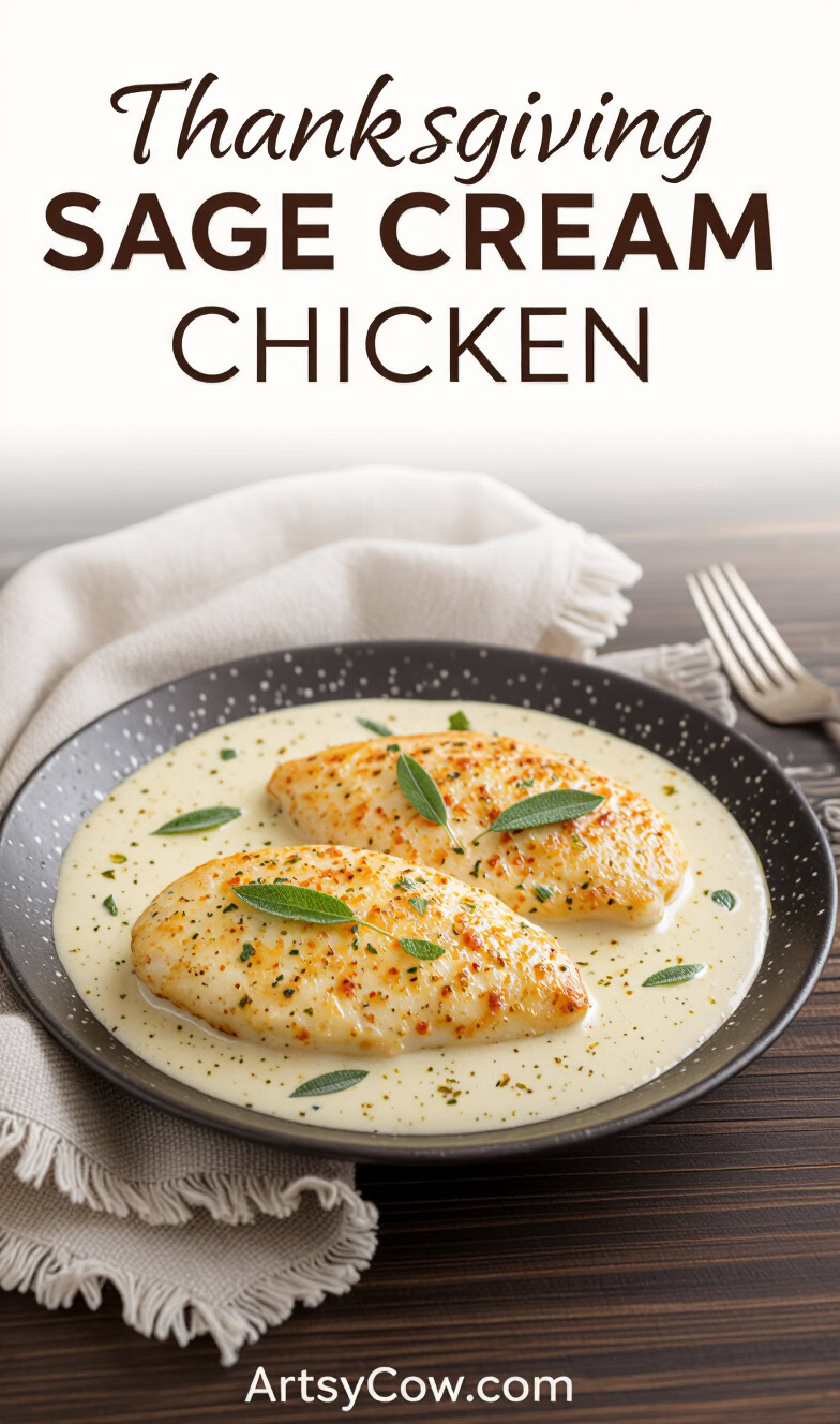 thanksgiving sage cream chicken recipe pin image
