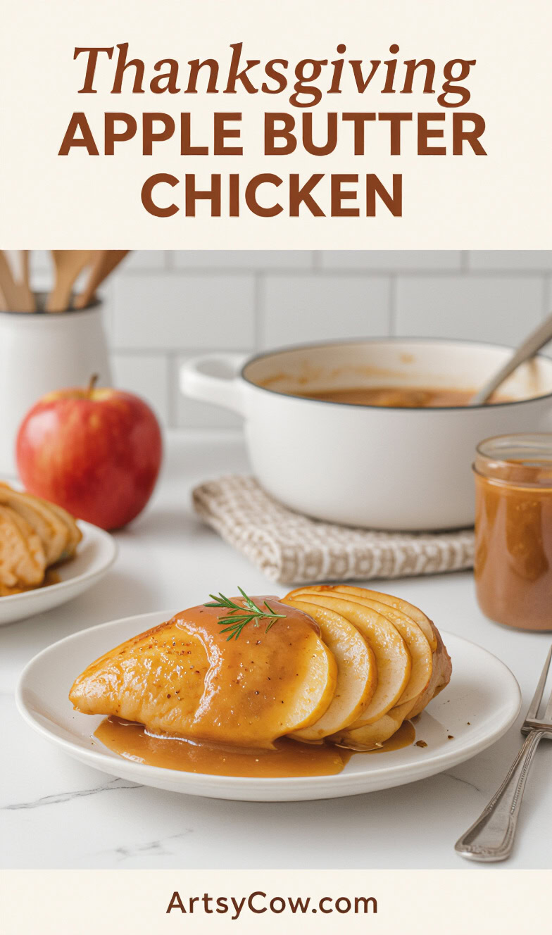thanksgiving apple butter chicken recipe pin image