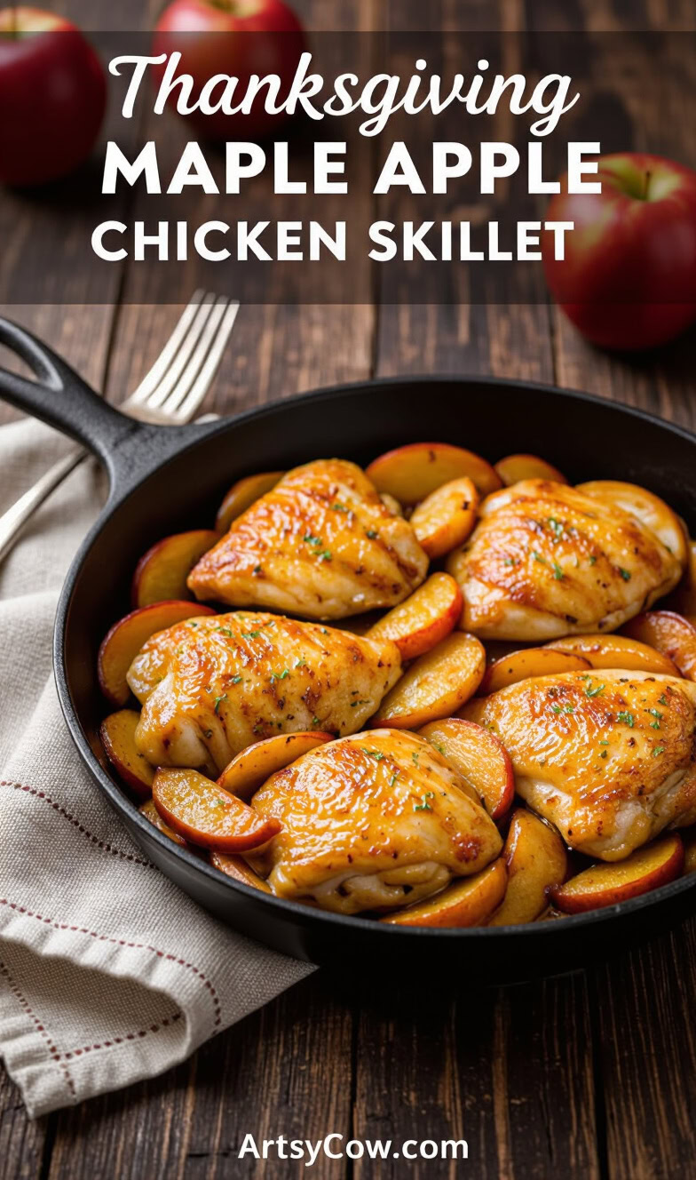 thanksgiving maple apple chicken skillet recipe pin image