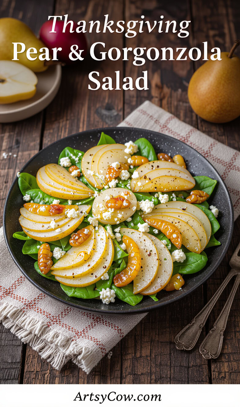 thanksgiving pear and gorgonzola salad pin image