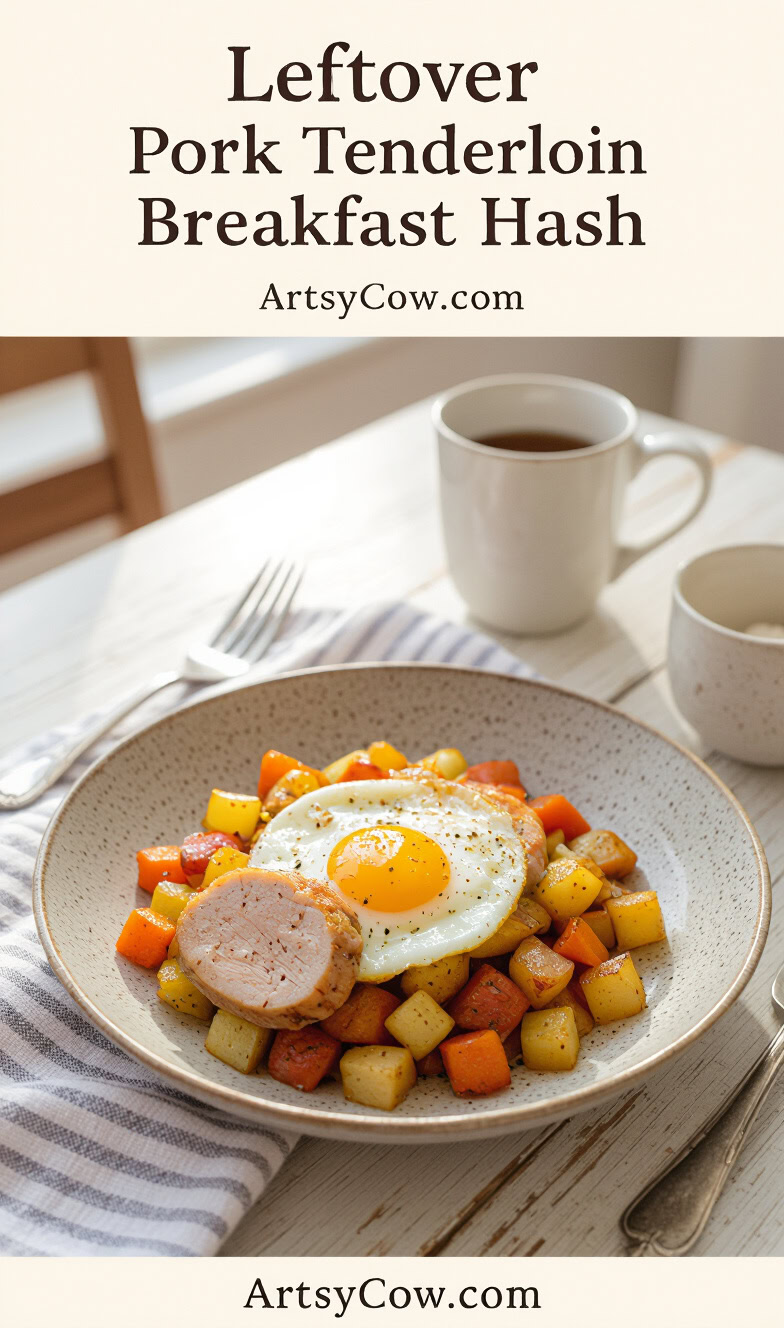 leftover pork tenderloin breakfast hash recipe pin image