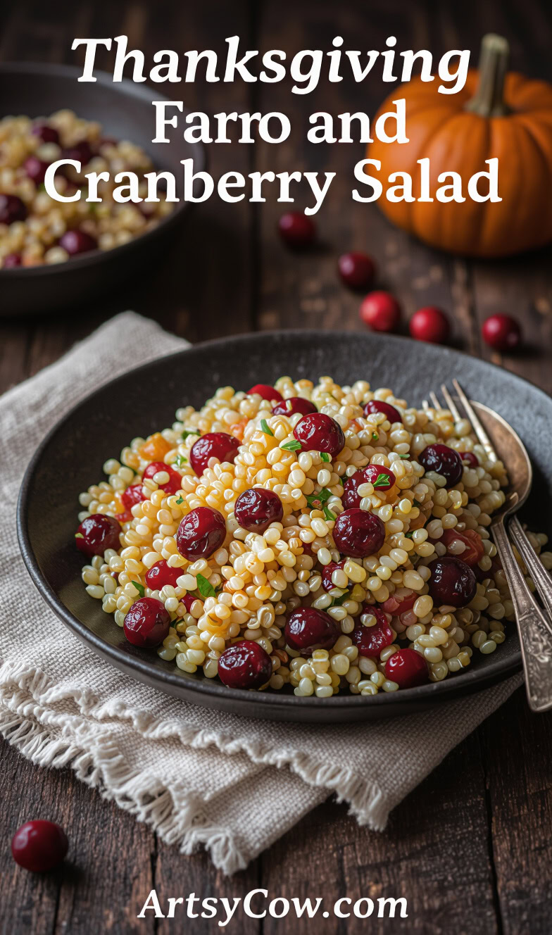 thanksgiving farro and cranberry salad pin image