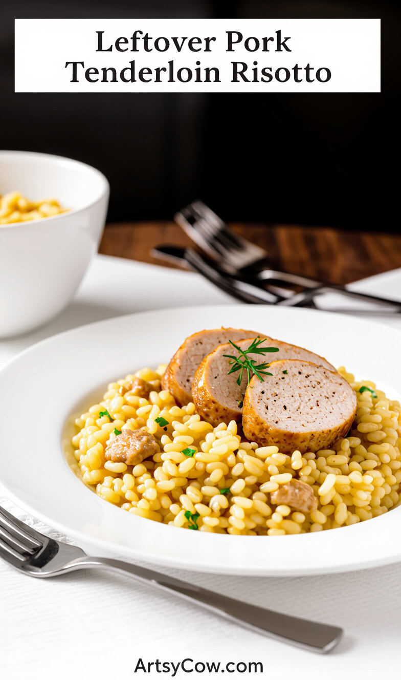 leftover pork tenderloin risotto recipe pin image