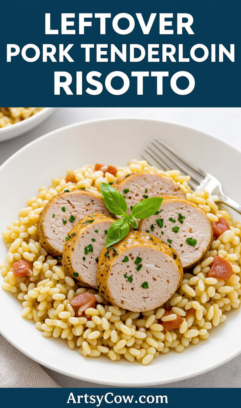 leftover pork tenderloin risotto recipe pin image